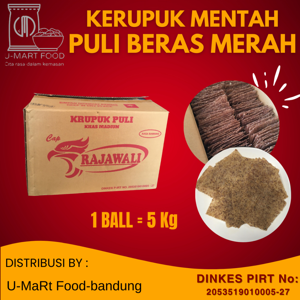 

KERUPUK MENTAH 1 BALL/ KERUPUK PULI BERAS MERAH RAJAWALI ORIGINAL KHAS 5kg