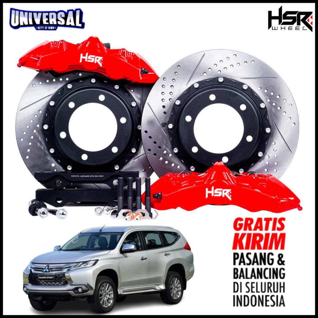 PIRINGAN CAKRAM BBK MITSHUBISHI PAJERO SPORT (BBK RED HSR 6 PISTON MZGT6 FRONT 355X32 DRILED SLOTED)