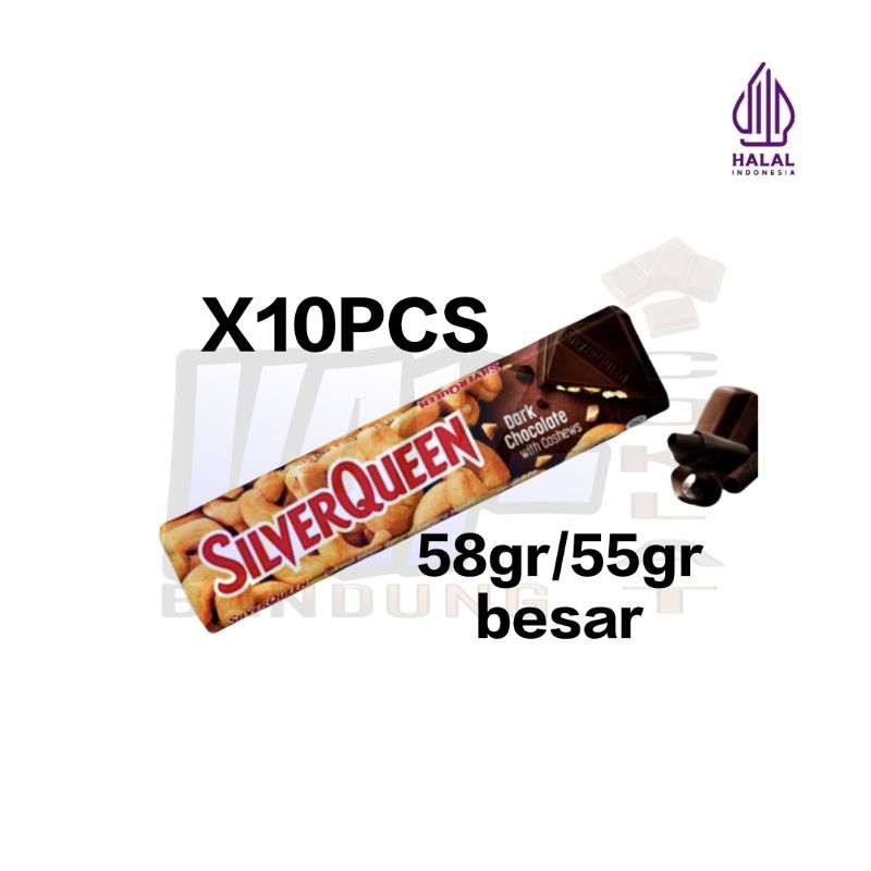 

SILVERQUEEN DARK 58GR/55GR COKLAT (1BOK X10PCS) EXP 2025