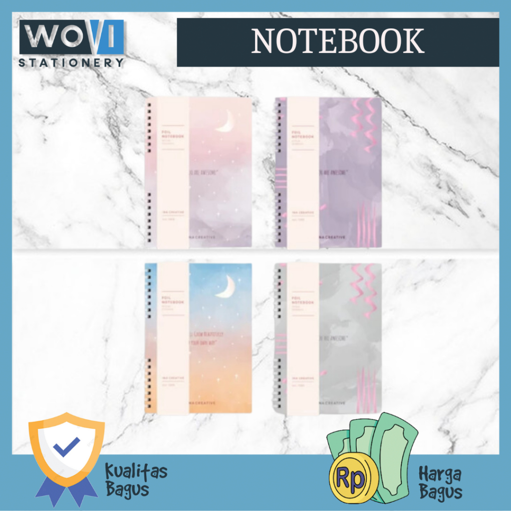 

[WOVI STATIONERY] Notebook A5 Foil si 50 Lembar Ina Creative / Buku Catatan Ring [PCS]