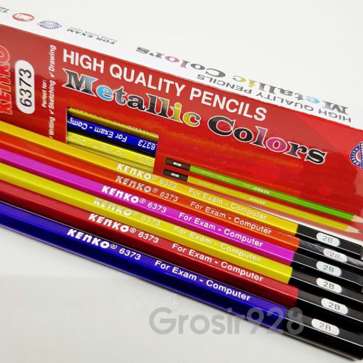 

Per 12 Pensil 2B Kenko 6373 Metallic Colors Pensil Kayu Warna Neon