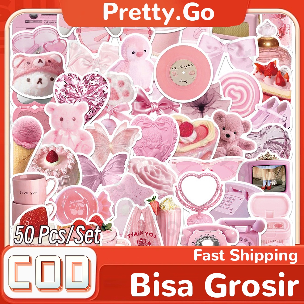 

50Pcs Stiker Pink Lucu ins Stiker Anti Air dengan Desain Balet Merah Muda Cocok Untuk Helm Motor Buku Jurnal Koper Casing HP Laptop dan Botol Minum