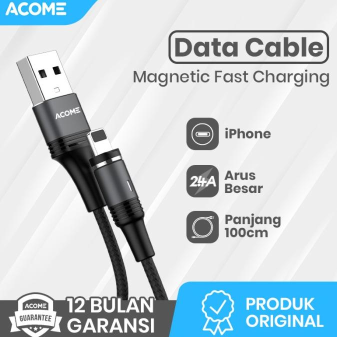 Acome AXL-010S Kabel Data Charger USB LIGHTNING Magnet 2.4A 1m 100cm Fast Charging Magnetic Garansi 