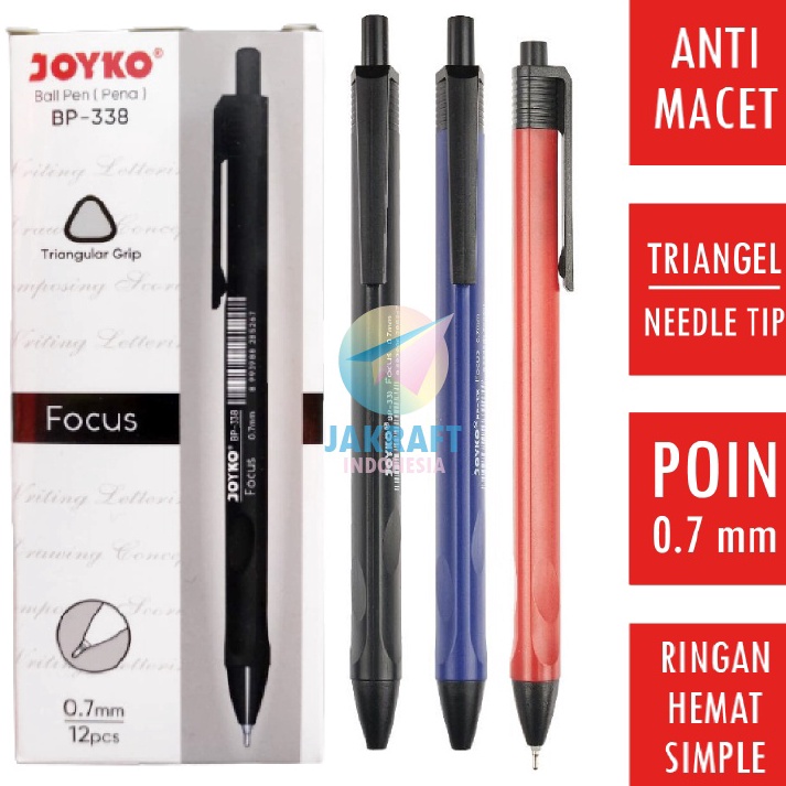 

GEBYAR PROMO 12 Pcs Pulpen Bolpen Pen Klik BP338 Vocus 7 mm Warna Tinta Lengkap Hitam Black Biru Blue Merah Red