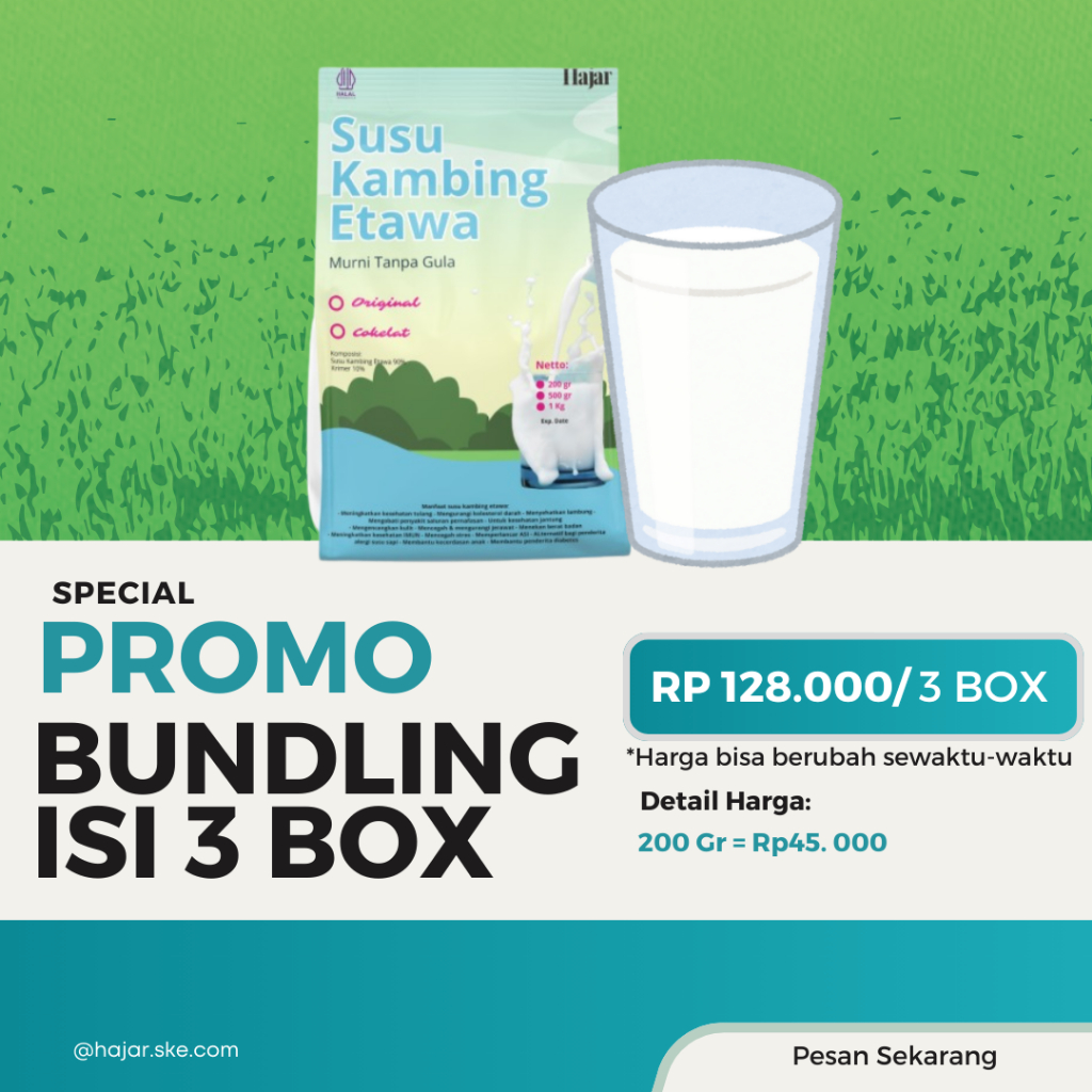 

PAKET ISI 3 - SUSU KAMBING ETAWA ORIGINAL KANDUNGAN 90% SUSU MURNI