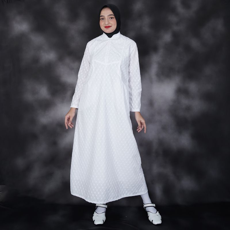 Gamis Putih Umroh Wanita Bahan Katun Jepang Bordir Premium