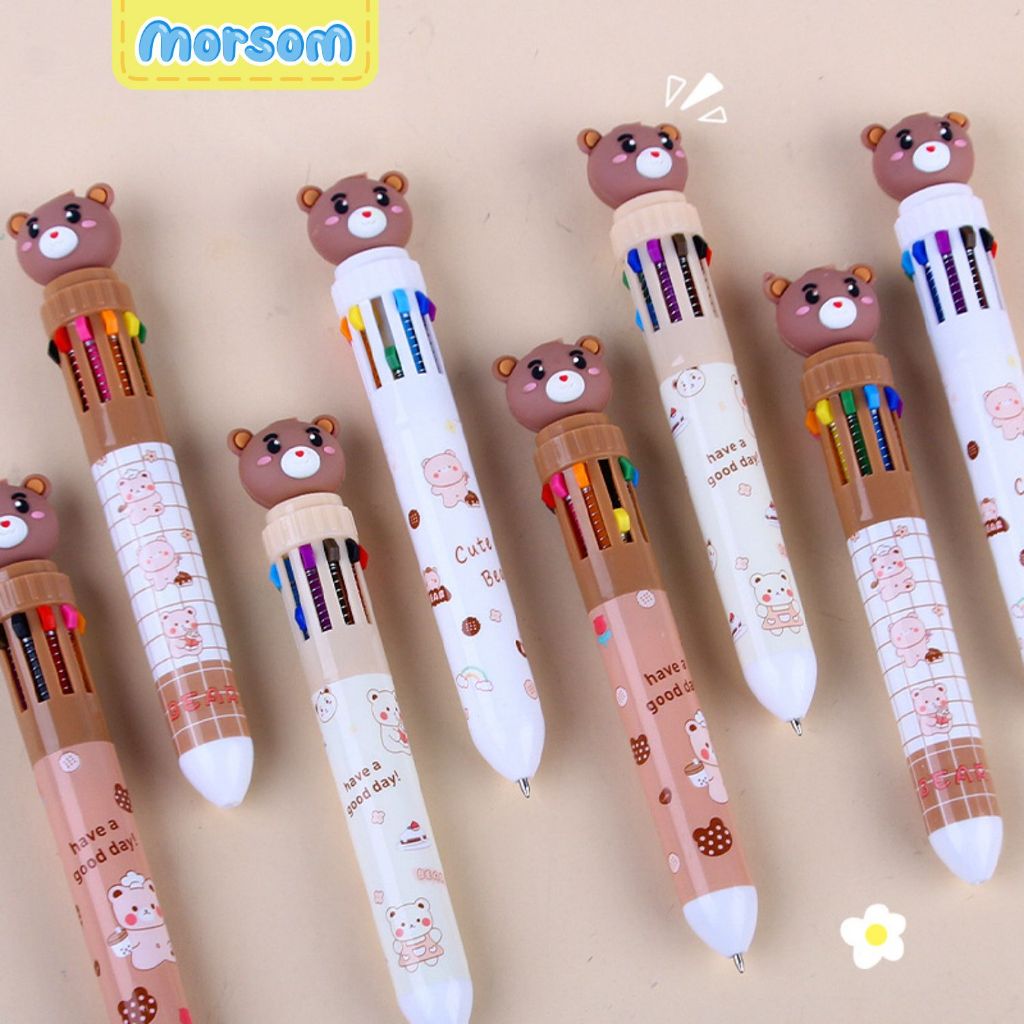 

MORSOM - Pulpen 10 Warna Pena Bolpoin Motif Beruang Pulpen Ballpoint Karakter Teddy Bear