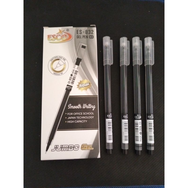 

(12pcs)Esco ES-832 Pen Gel 0,5 mm Tinta Hitam Anti Macet Luntur Murah Grosir Lusin Stationery