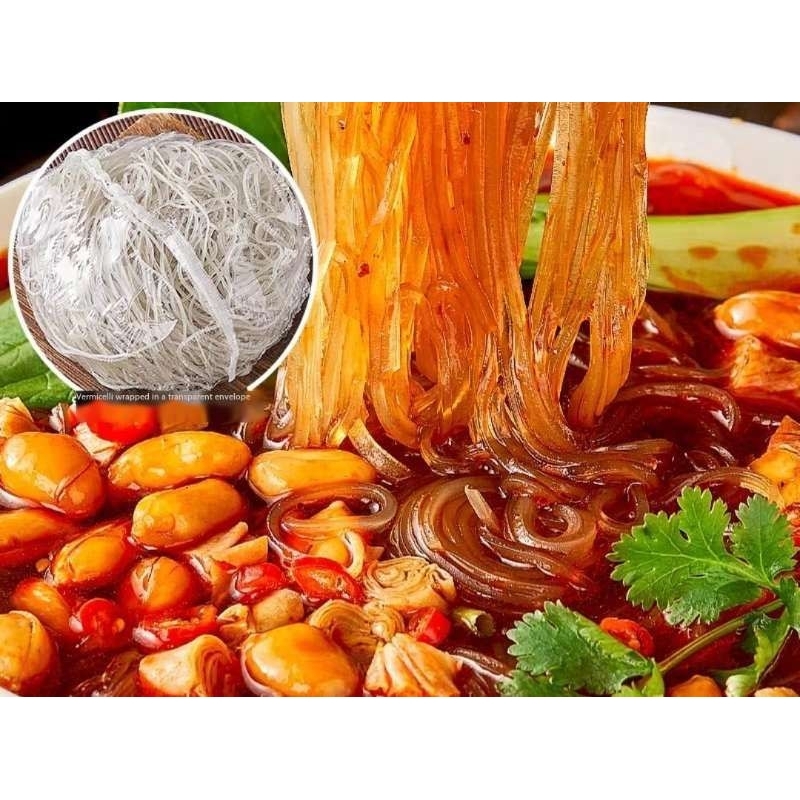 

Soun Pedas instant 酸辣粉 108gr dengan 6 bumbu di dalam mangkok siap seduh.