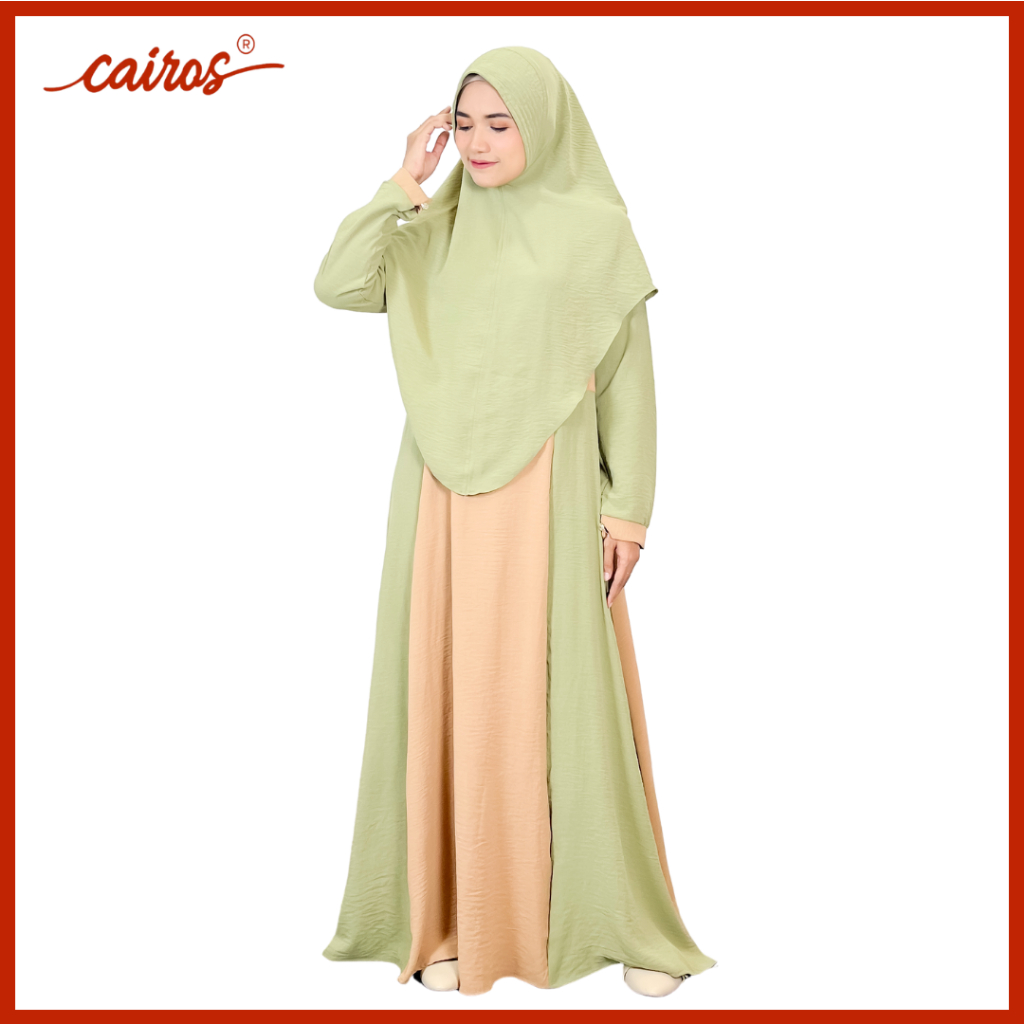 Aliyah Gamis Syari Dress One Set Hijab Warna Sage Muslimah Polos Kombinasi Bahan Krinkle Premium - C