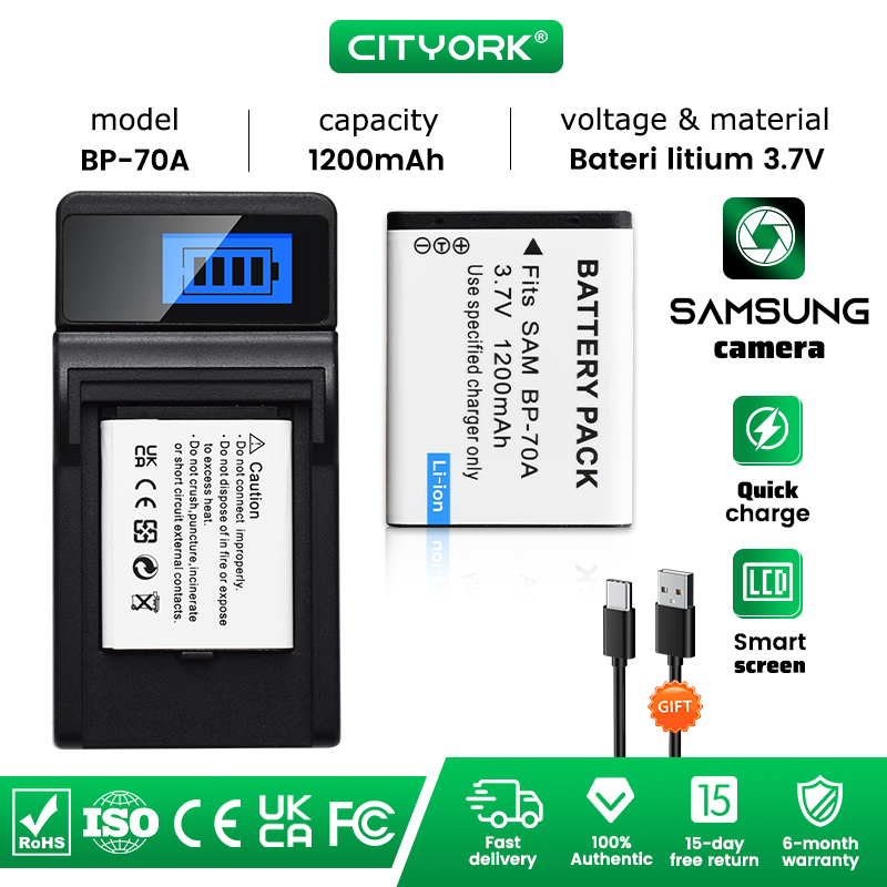 Cityork BP-70A EA-BP70A IA-BP70A IABP70A Baterai Kamera + Pengisi daya For SAMSUNG AQ100 DV150F ES65