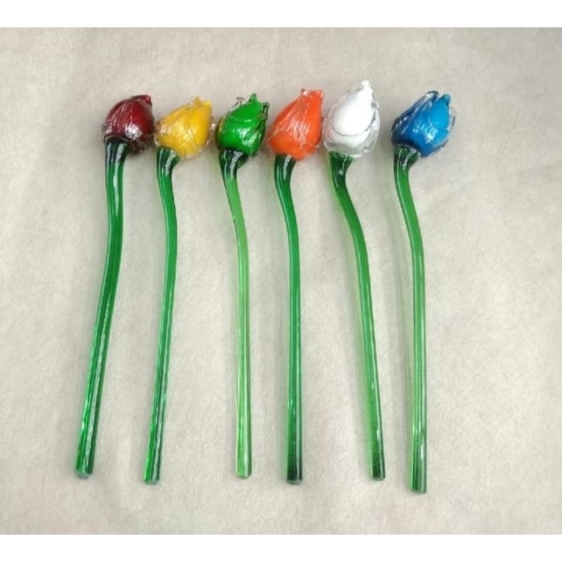 Bunga kaca kristal 4 pcs motif tulip tinggi35 cm