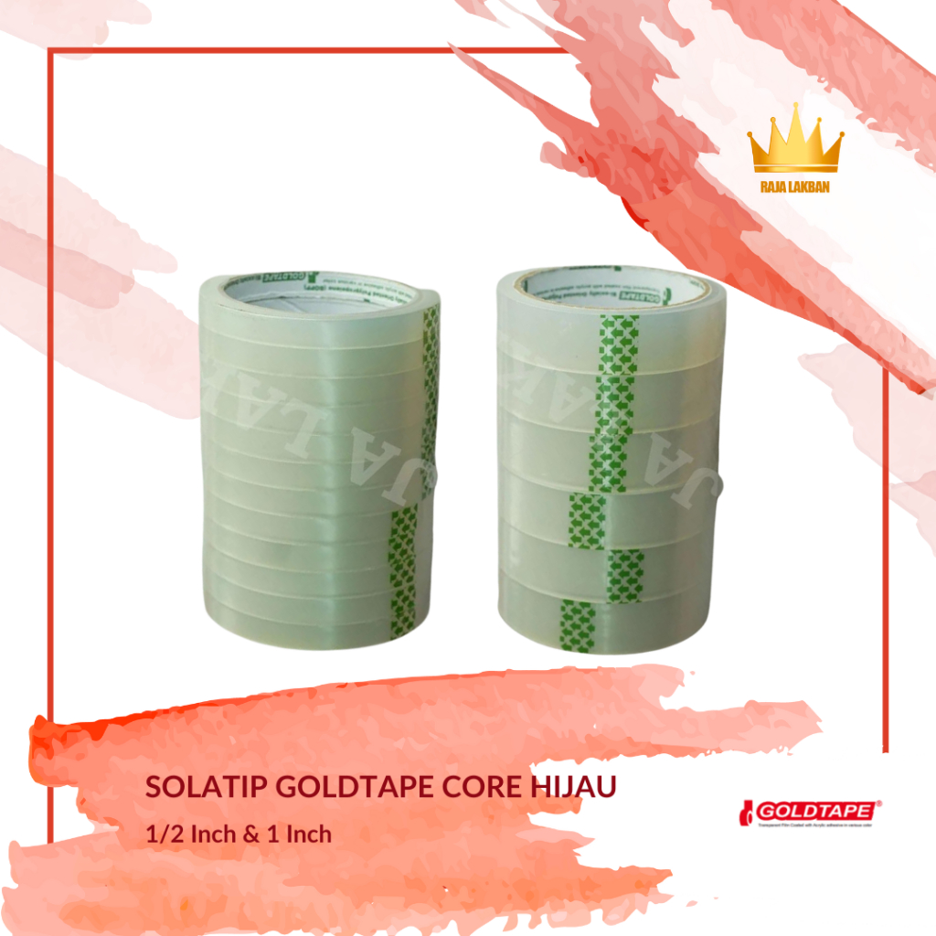 

Isolasi Selotip Bening Goldtape Core Hijau 0.5 inch 12mm, 1 inch 24mm/ Bening - Slop