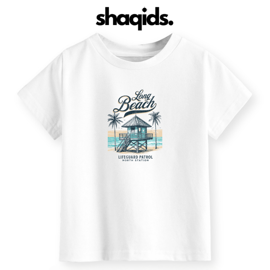 Baju Anak Laki Laki Kaos Anak Perempuan Lengan Pendek Gambar Pantai Lifeguard Usia 1-10 Tahun
