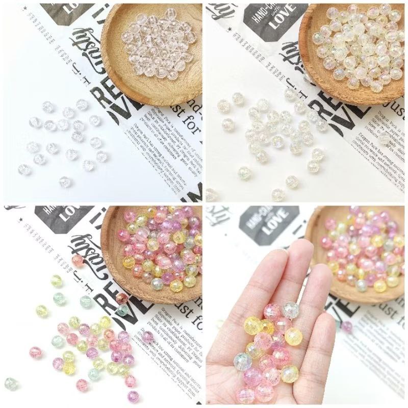 [10 gr] 8 mm Beads BOLA DUNIA CLEAR AB / Colorful Kaca Lampu Disco Disko / Boldun Bulat Parel Akrili