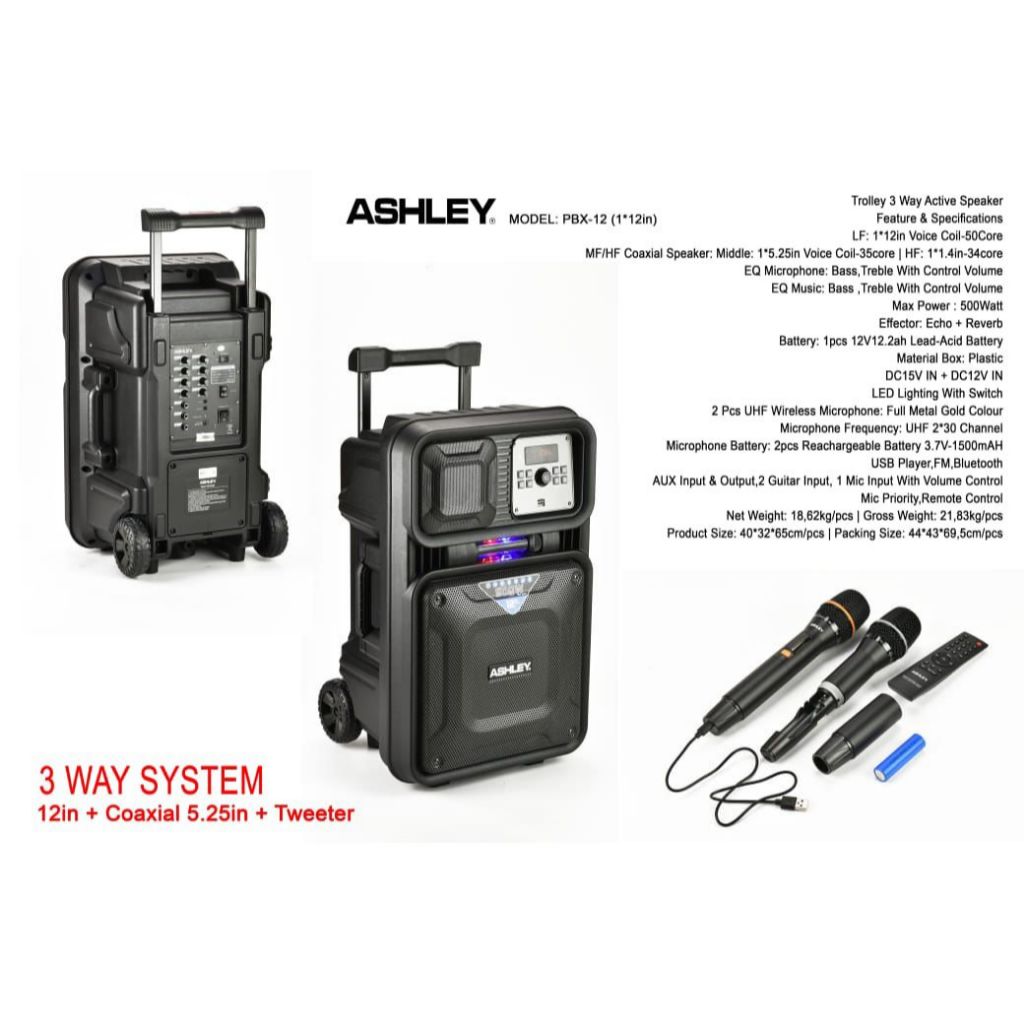 Trolley Active Speaker Ashley PBX-12 Speaker Portable 12 Inch