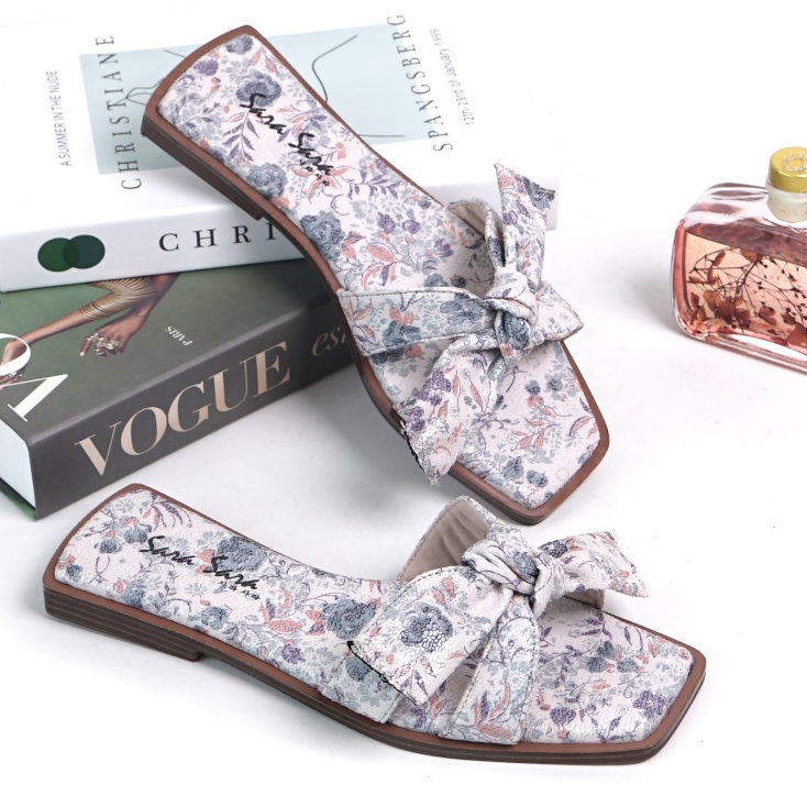 SARA SARA YUK - ORCHID Sandal Slop Wanita Teplek Premium Size 36 - 40 Tinggi 1cm Empuk Ringan Anti S