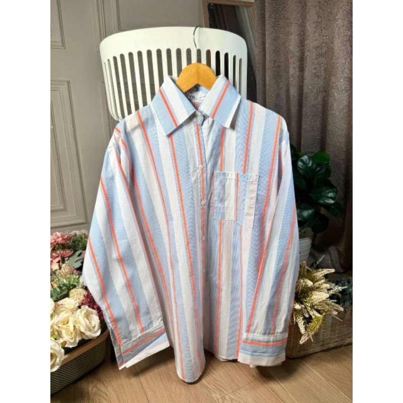 Kemeja Stripes Zara/kemeja import bangkok/kemeja kekinian/baju import