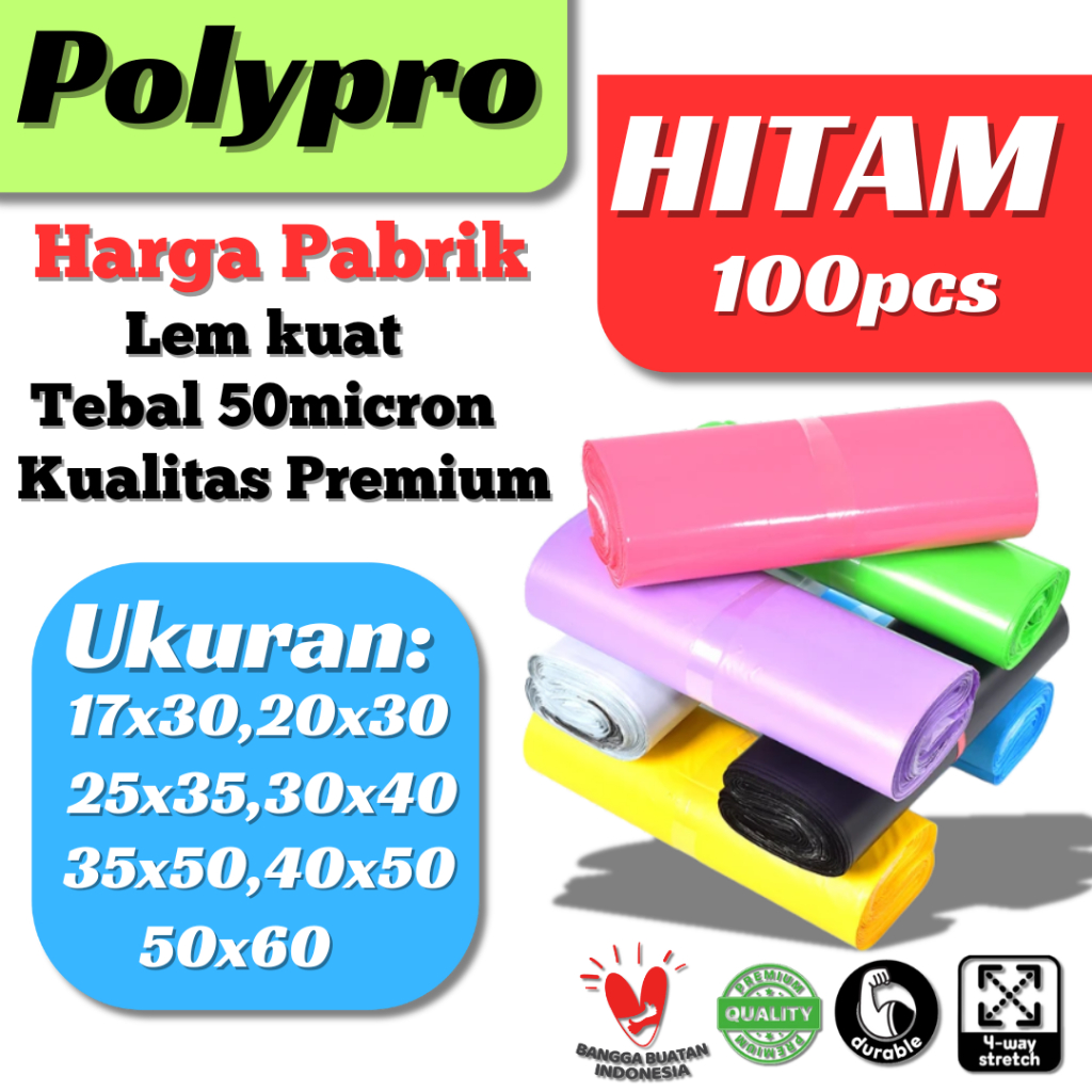 

Plastik Packing Hitam / Polymailer Warna HDPE Matte / LDPE Glossy (Isi 100Pcs)