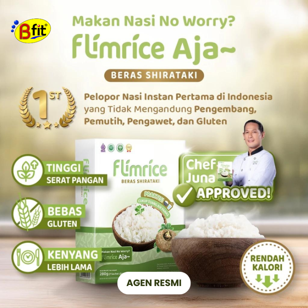 

BFIT - Flimrice - Nasi Instan Rendah Kalori - Nasi Shirataki (Nasi Diet) - 1 box isi 7 sachet