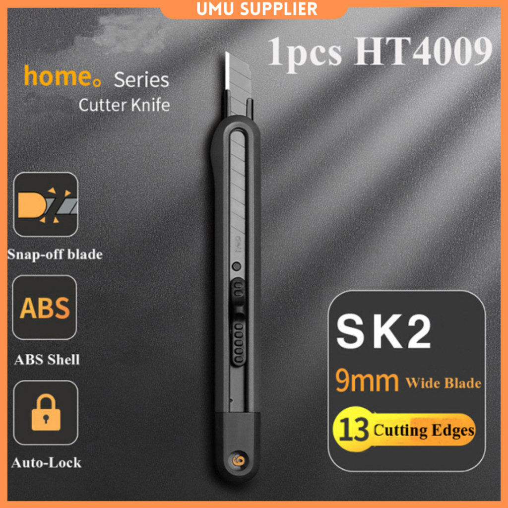 

(UMU SUPPLIER) DELI Pisau Cutter Auto Lock Snap Off Blade 13 Cutting Edges SK2 9mm