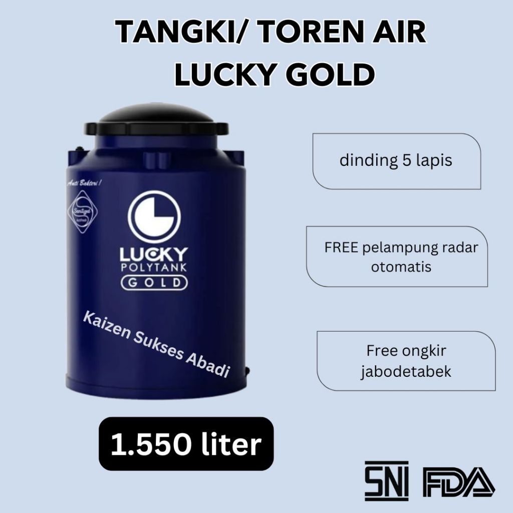 Tandon tangki toren air atas plastik merek lucky luki polytank gold LAB 150 volume 1550 1500 1000 12