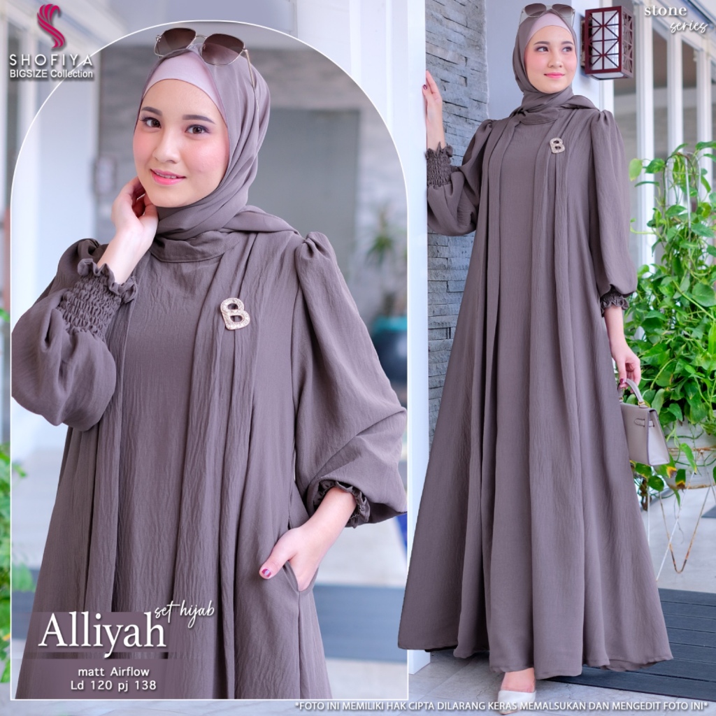 GAMIS PESTA MEWAH ALLIYAH BAJU PESTA MUSLIM  SET HIJAB PASMINA POLOS MURAH JUMBO