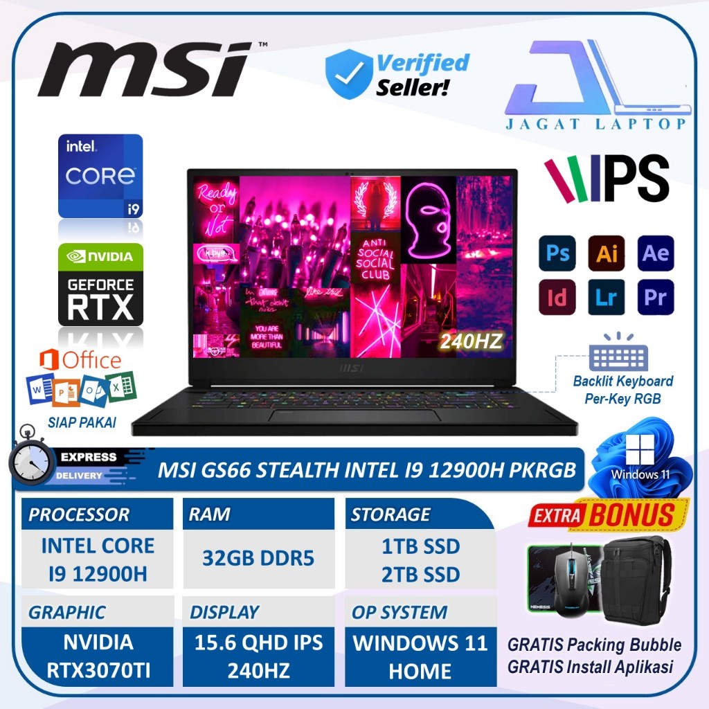 Msi GS66 Stealth Intel I9 12900h 32gb 2tb Ssd RTX3070ti 15.6 QHD 240hz PKRB Win11home