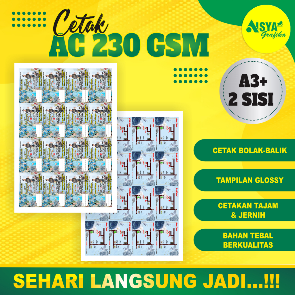 

CETAK A3+ ART CARTON 230 (2 MUKA) | print A3+ AC 230 | famlet art carton 230 gsm | cetak poster