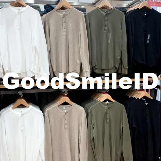 SALE Men T-Shirt Waffle Henley Neck Panjang Pria Sweater Baju Atasan Cowok JASTIP UNIQLO