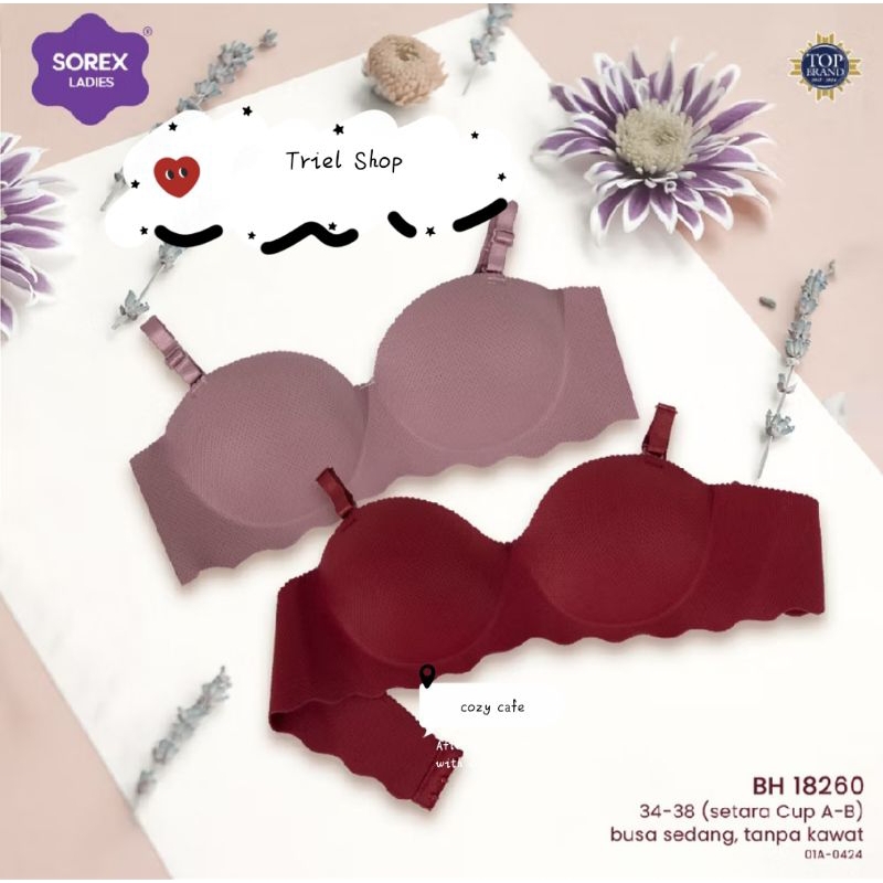 Sorex Bra 18260 Tanpa Kawat Push Up Busa Kait 3 Half Cup A-B  pori2 seamless