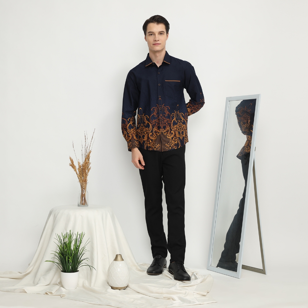 LUIGI RICCIO Kemeja Batik Pria Modern Dewasa Slimfit Etnik Couple Sampai 5XL Navy Series New Arrival