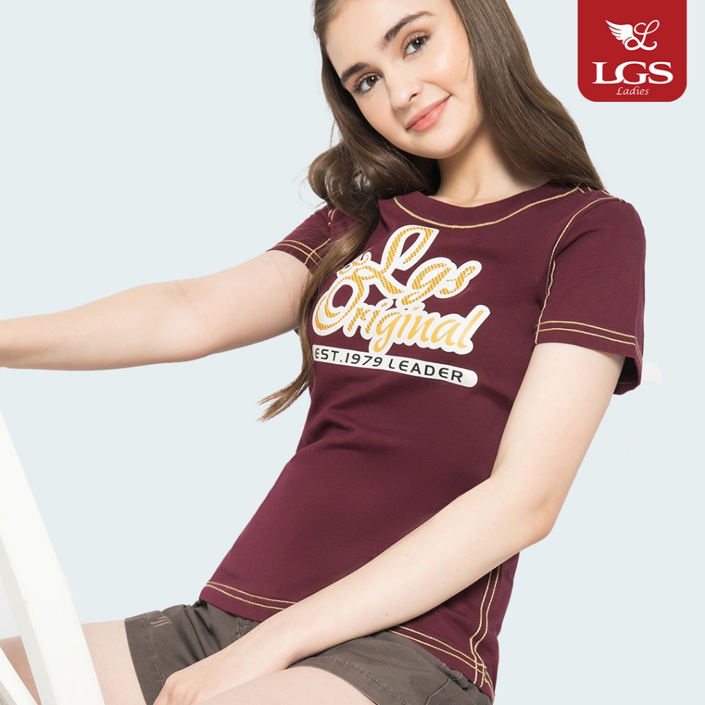 LGS Ladies - Kaos Casual Wanita - Lengan Pendek - Warna Maroon - Atasan Wanita - Gambar Sablon LGS O