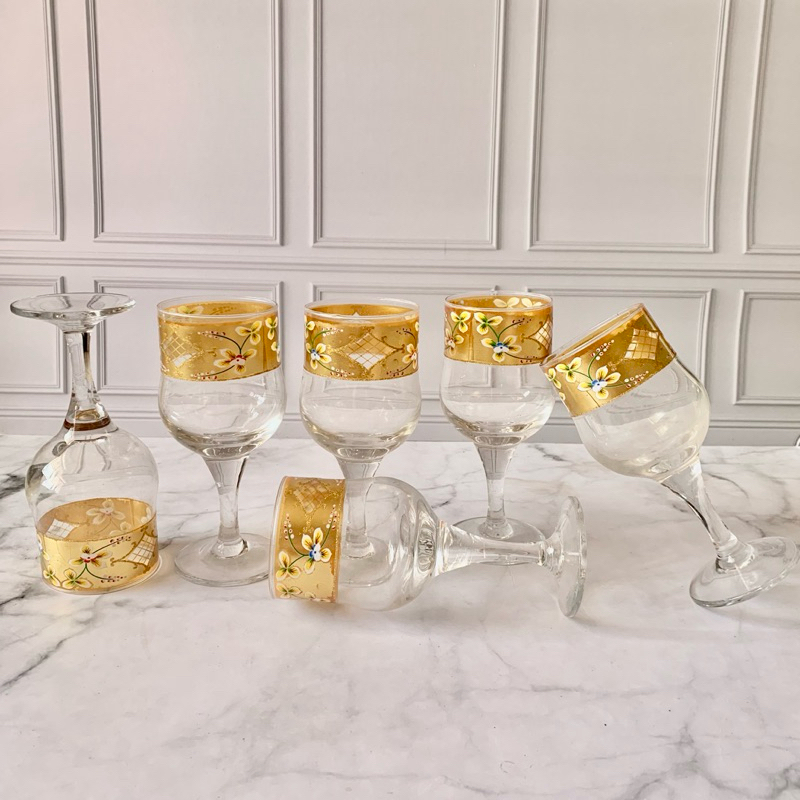 Gelas Wine - Gelas Kaca 6 PCS Shinil Gold