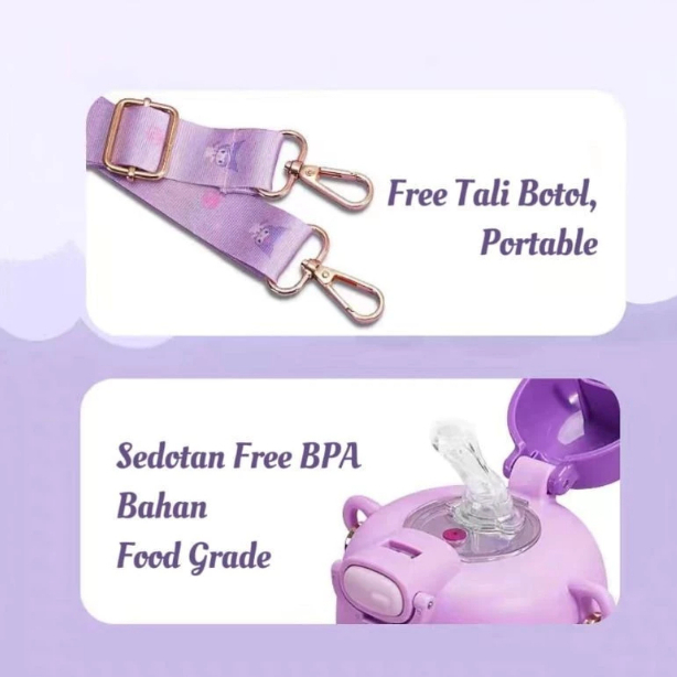 Botol Minum Sanrio Tempat Minum Kuromi Cinnnamoroll Melody Lucu Tali Panjang Tumbler Anak Perempuan