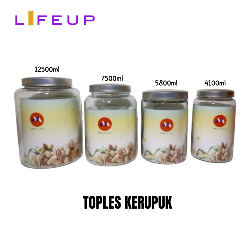 Toples Kaca / Toples Kerupuk / Wadah Makanan Seal Kedap Udara /  Toples Kaca Besar / Glass Jar