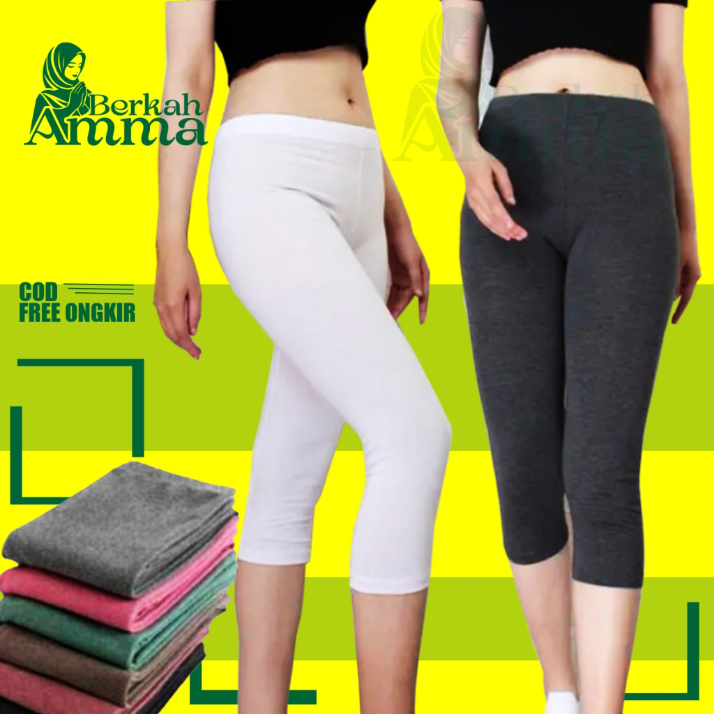 Legging Pendek Kaos 3/4  Std & Jumbo / Celana Leging Polos Wanita Kaos Soft Rayon