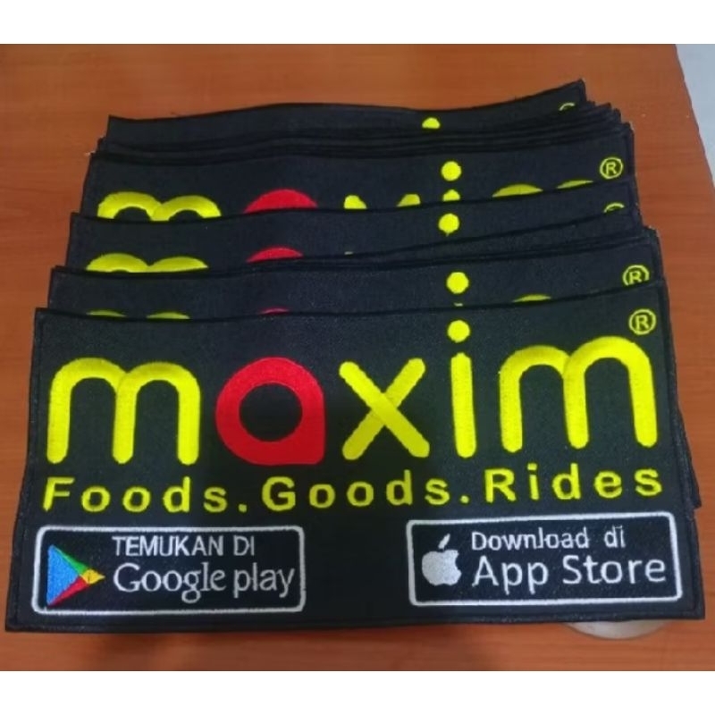 Emblem Maxim Belakang Besar Dasar Hitam Bordir komputer Logo Ojol Maxim Foods Goods Rides
