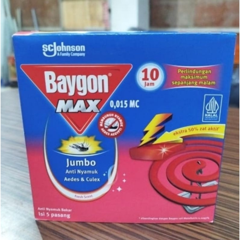 Baygon Max Anti Nyamuk Bakar Jumbo DBD isi 5 pasang