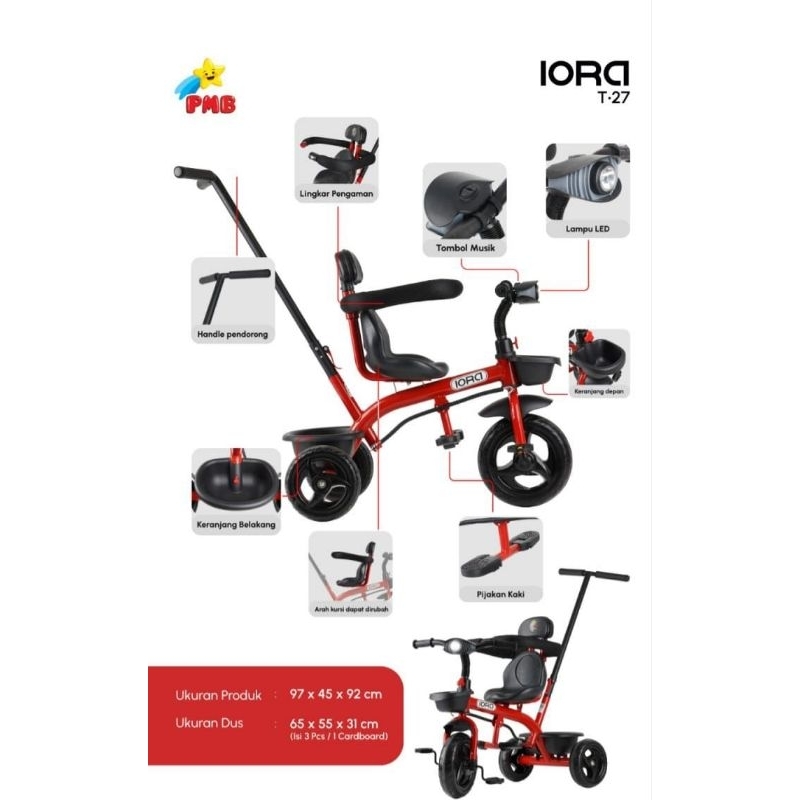 SEPEDA RODA TIGA BMX TRICYCLE STROLLER ANAK AVIATOR AT105-7 / PMB IORA TC03 TC06 DORONGAN / SEPEDA R