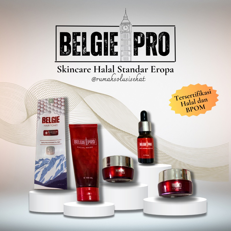 BELGIE PRO SET SKINCARE (Face Wash, Anti Agung Serum, Day Cream, Night Cream, Hair Tonic)