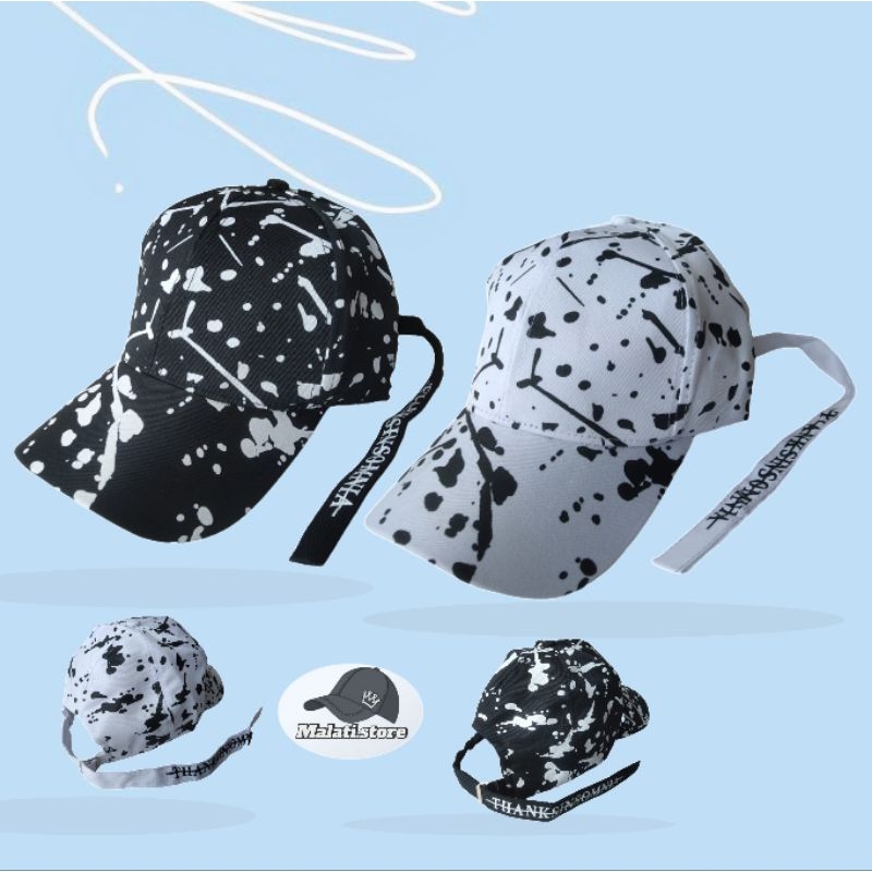 Topi baseball tali panjang/topi bercak tali panjang