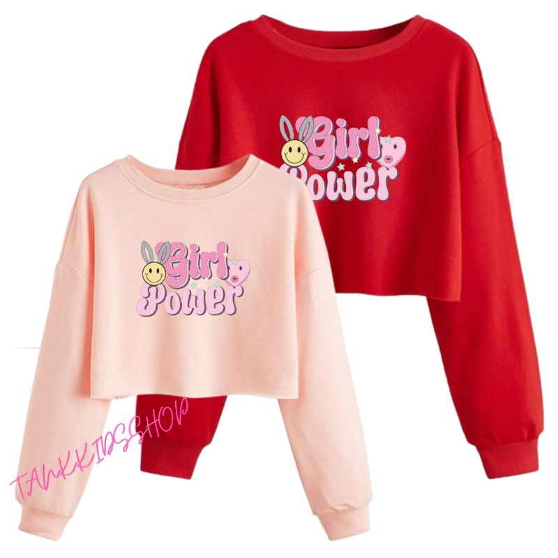 TANKKIDS Sweater Crop Top Anak Perempuan Sweater Crop Cute Girl Power Tangan Panjang Anak Perempuan 