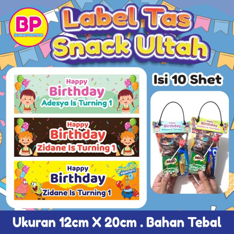 

Isi 10 Shet Tas Snack Plastik Snack Ulang Tahun Kemasan Snack Label Ultah (BISA CUSTOM NAMA DAN FOTO)