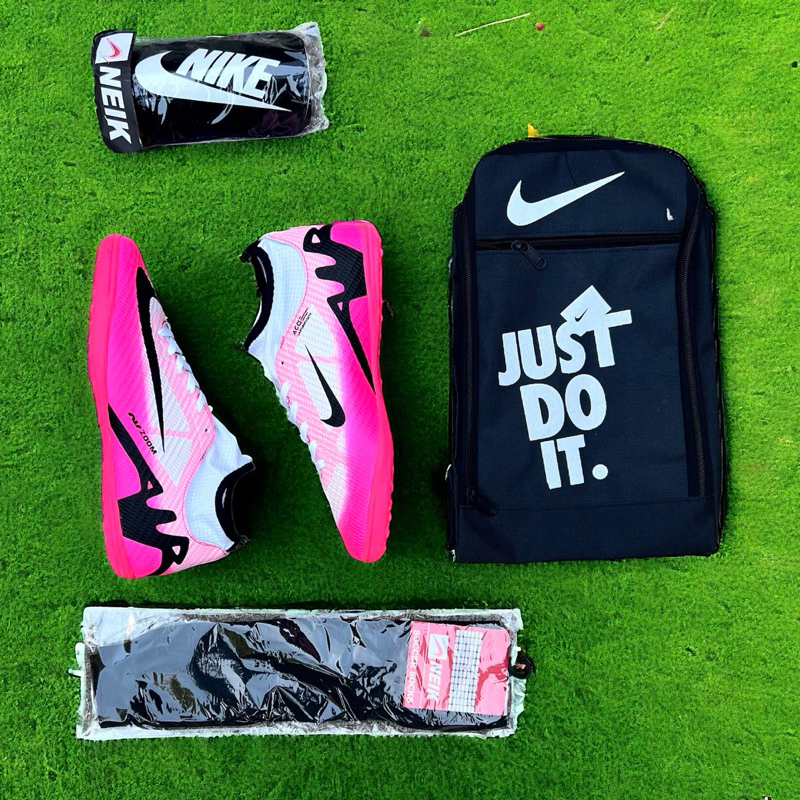 TERBARU PROMO TERBARU (Paket Komplit) Sepatu Futsal Mercurial CR7 terbaru 2025 Putih Pink set