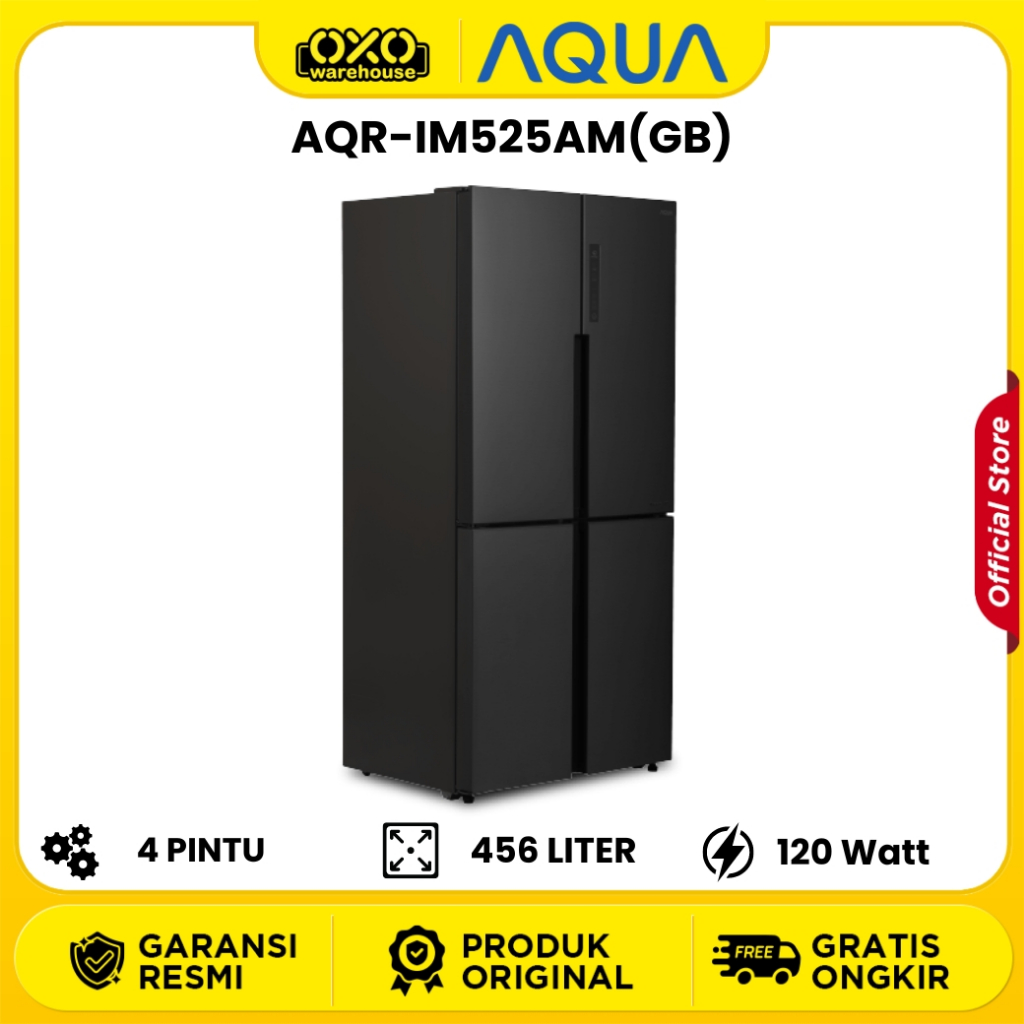 AQUA KULKAS AQR-IM525AM(GB) 456 Liter MULTIDOOR REFRIGERATOR Low Watt Garansi Resmi