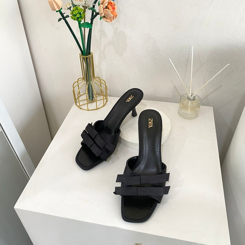 Ribbon high heels 7cm by Zara high quality fashion shoes sandal wanita hak tinggi double pita heels 