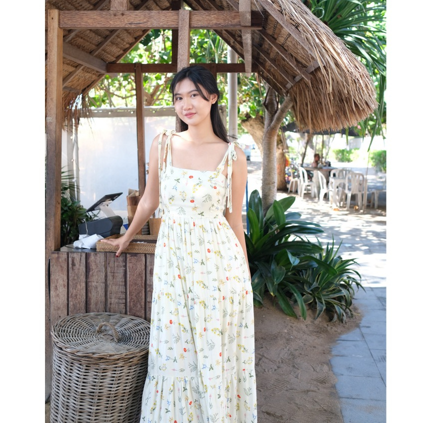 MARINA DRESS | Summer Dress Wanita Woman Long Dress Panjang Bunga Motif Korean Style | INI WEAR
