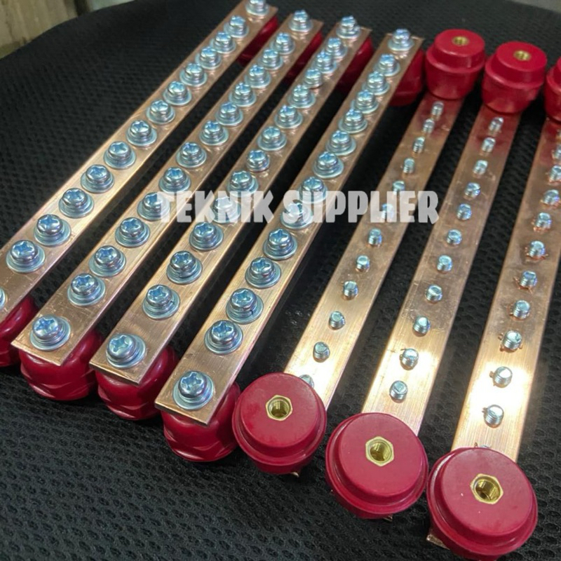 busbar tembaga 3mm x 25mm x 300mm komplit / busbar grounding / busbar arde / nol arde busbar tembaga