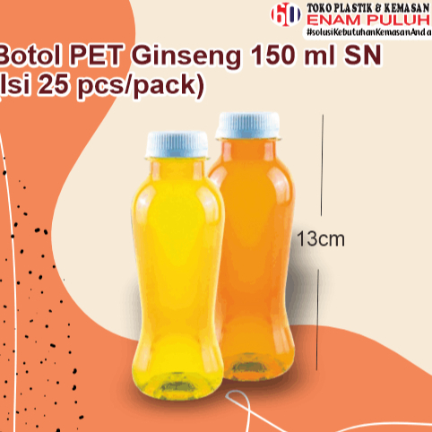 Botol Gingseng 150 ml / Botol Plastik 150 ml / Botol Juice Botol Minum kekinian isi 25pcs + tutup He